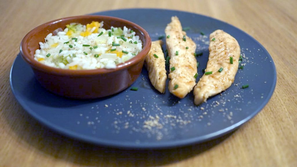 aiguillettes de poulet à la sauce teriyaki et ses légumes d'hiver