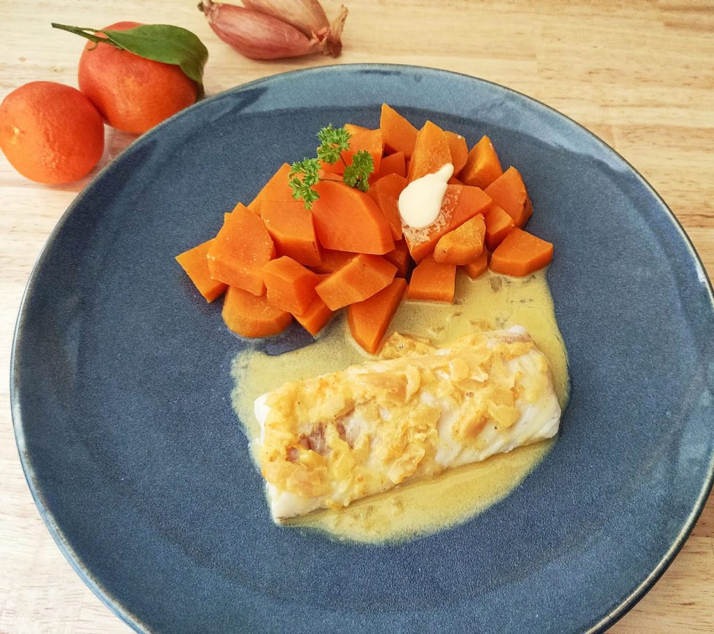 filet de cabillaud reduction de clementine et patates douces