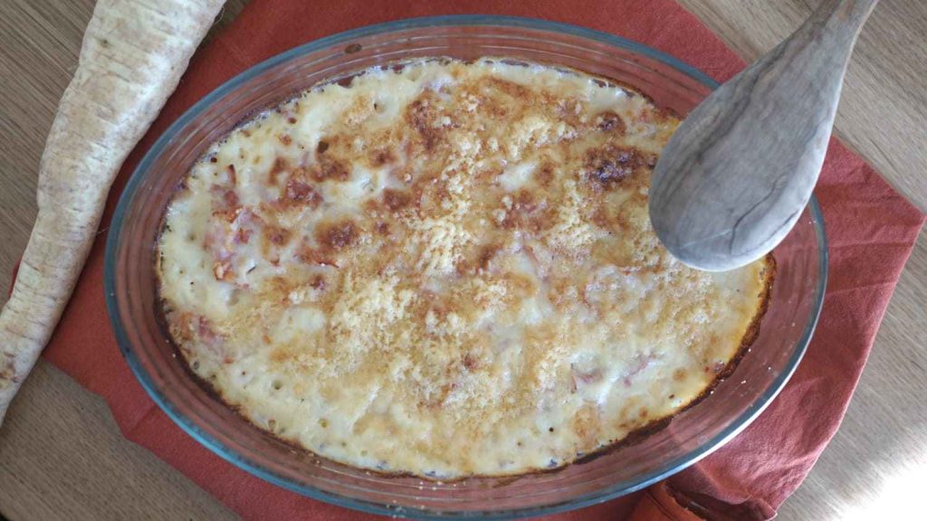 Gratin pomme de terre panais au lomo espagnol