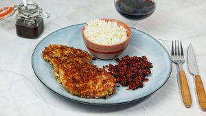 Porc Panko carotte violette et riz sauce japonaise