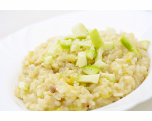 Risotto à la courgette, fromage de chèvre frais et fenouil