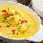 Curry de poisson, citron vert, coriandre et gingembre