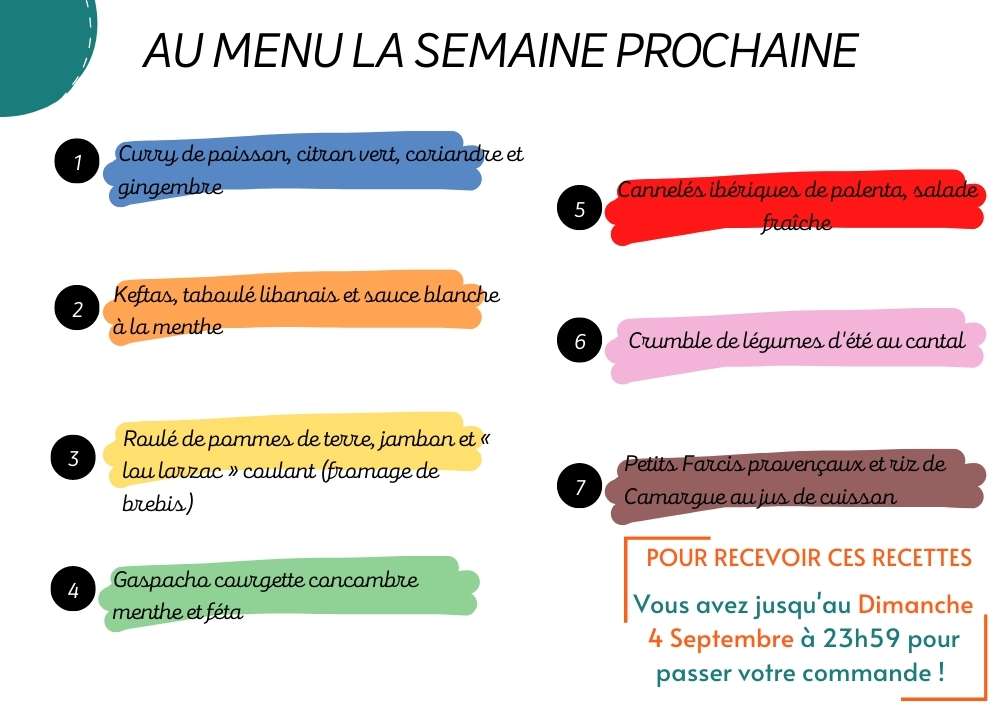 recettes Thermomix pour la semaine du 29 Août au 4 Septembre
