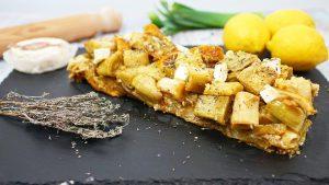 Tatin poireaux, chèvre, miel et citron confit