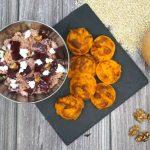 Soufflé de butternut, salade Quinoa chèvre betterave et noix