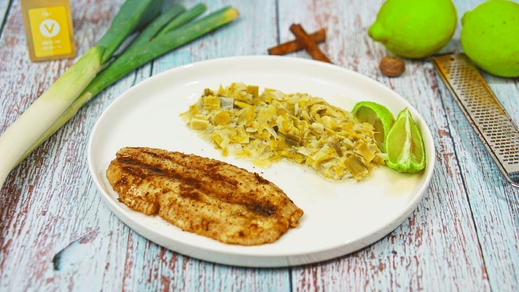 Filet meunière au citron vert, tombé de poireaux