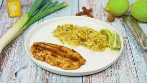 Filet meunière au citron vert, tombé de poireaux