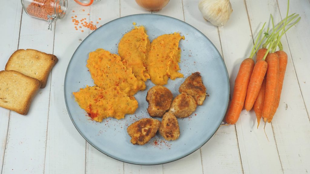 Nuggets de poulet maison et purée corail