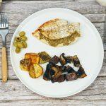 Poulet fourré aux olives, légumes rôties au zaatar