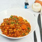 Riz à l'étouffé, petits légumes et saucisse aux herbes