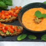 Gaspacho de Melon, Bruschettes tomate et duo de pesto