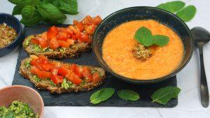 Gaspacho de Melon, Bruschettes tomate et duo de pesto