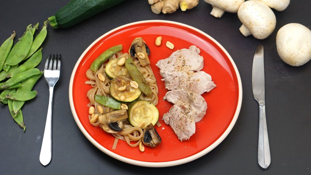 Filet mignon de porc à la sauce soja et ses légumes sautés